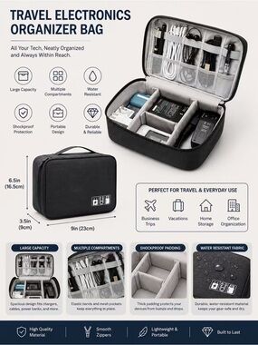 Travel Electronics Cabels Organizer Bag – Black